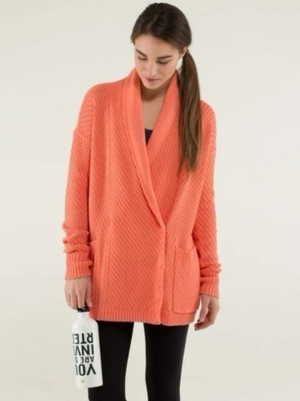 Lululemon Post Practice Knit Cardigan Size Large Oversized Coral